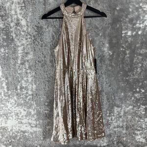 NEW Lulus Size S Sequin Sleeveless Fit Flared Mini Dress Cutout Lined Party